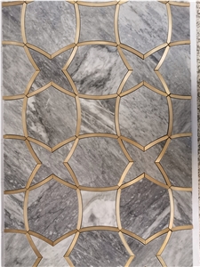 Grey Marble Waterjet Marble Mosaics With Metal