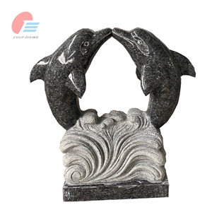 Steel Dark Grey Double Dophin Carving Headstone