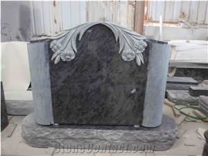 Bahama Blue Granite Cross Carved Headstone Monument