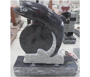 Bahama Blue Granite Dolphin Monument Headstone