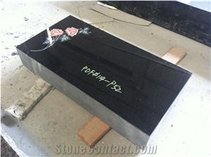 Black Flat Bevel Headstone With Roses Laser Etching
