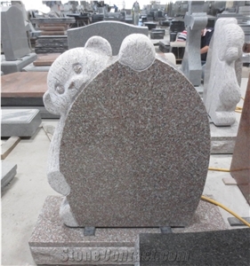 Black Granite Bear Engrave Headstone Monument