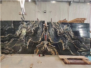 Golden Fire Black Gold Marble Slab In China Stone Market