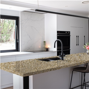 Hotsale Gold Quartz 3016 Island Top For Kitchen Decoration