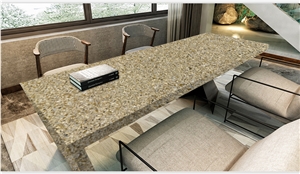 Solid Stone Polished Surface Shell Gold 3016 Countertop