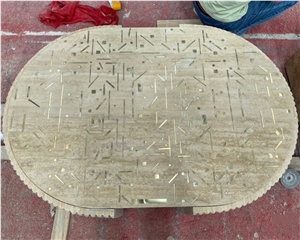 Natural Beige Travertine Coffee Table Solid Stone Table