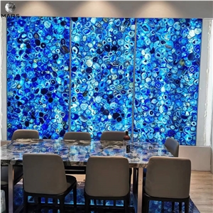 Backlighting Brazilian Gemstone Blue Agate Tile For Wall