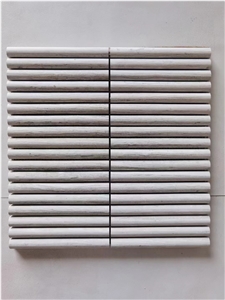 Marble White Wood Pencil Round Linear Strips Wall Mosaic