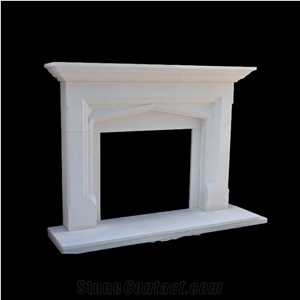 White Limestone Modern Style Living Room  Fireplace Mantel
