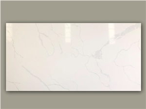 Glossy White Calacatta Texture Quartz Slabs 9533