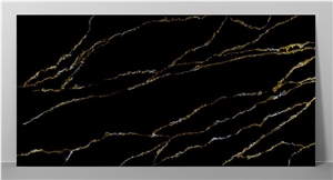 New Texture Dark Glossy Calacatta Quartz Slabs Z-8915