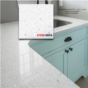 White Shimmer Quartz Kitchen Countertop