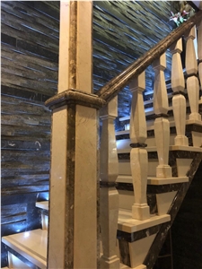 Beige Marble And Dark Emperador Marble Staircase Balustrades And Railing