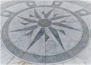 Marble Waterjet Cutting Floor Rosettes,Compass Floor Medallion