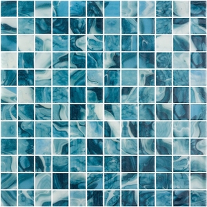 Classic Deep Ocean Blue Glass Pool Mosaic 25X25mm