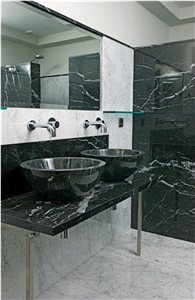 Nero Marquina Marble Bathroom Top And Vessel Sinks