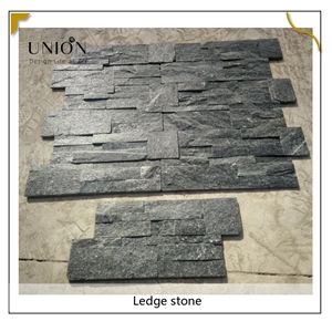 UNION DECO Black Quartz Ledger Panels Stacked Stone Veneer