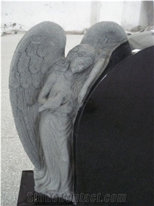 Cemetery Black Granite Angel Headstone