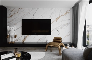Calacatta Gold Lux Sintered Stone Modern Living Room Wall