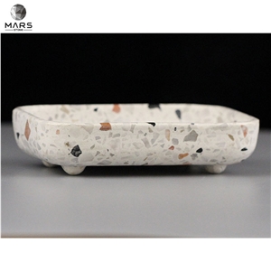 Custom White Terrazzo Soap Dish Holder Stone Ladle Shape