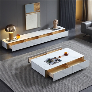 Household Sintered Stone TV Stand Cabinet & Coffee Table Set
