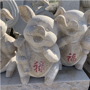 Outdoor Garden Natural Stone Pig Sculptures Granite Statues