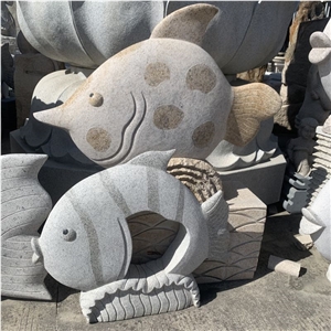 Stone Fish Statue Carving Granite Sculpture For Garden Decor
