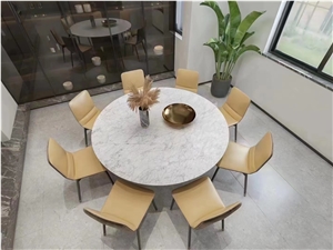 8 Seats Marble Round Carrara Dining Table With Metal Base