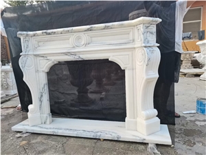 Carved Marble White Jade Indoor Fireplace Insert Mantel