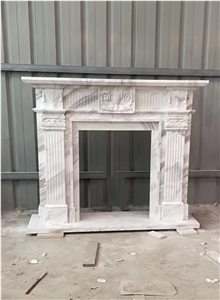 Carved White Limestone Indoor Fireplace Hearth Mantel