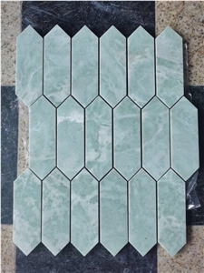 Green Marble Chevron Floor Mosaic Ming Green Backsplash Tile