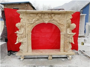 Marble Design Sunny Beige Carved Indoor Fireplace Mantel