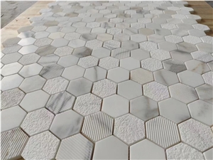 Marble Linear Strips Mosaic Tile Statuario Backsplash Mosaic