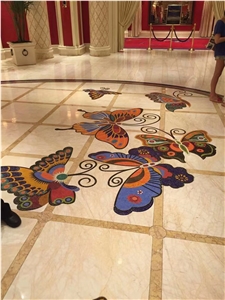 Marble Marquina And Volakas Hexagon Mosaic Floor Medallions