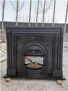 Traditional Carved Indoor Marble Fireplace Marquina Mantel