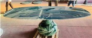 Waterjet Marble Table Top Venice Brown Oval Restaurant Table
