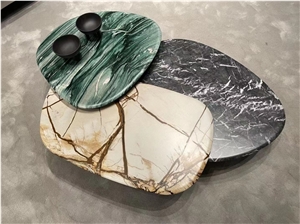 Waterjet Marble Table Top Venice Brown Oval Restaurant Table