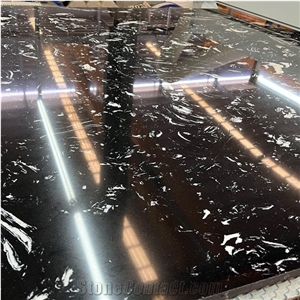 Black Color Artificial Marble Slabs With White Grain
