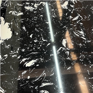 Black Color Artificial Marble Slabs With White Grain