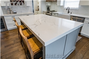 Calacatta White Quartz Fabricated Kitchen Countertop