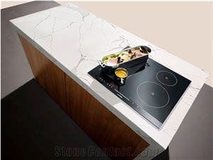Calacatta White Quartz Fabricated Kitchen Countertop