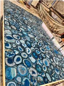 Agate Blue Floor With Backlit, Agate Slab,Gemstone Panels