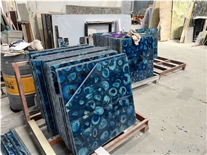 Agate Blue Floor With Backlit, Agate Slab,Gemstone Panels