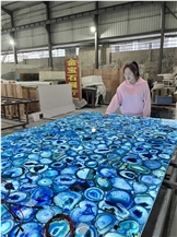 Blue Agate Semiprecious Stone Slabs With Backlit To Holland