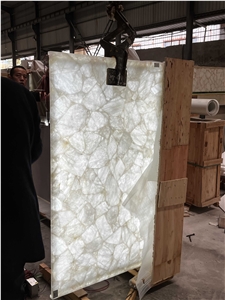 Gemstone Panel, White Quartz Semiprecious Stone Slab With Backlit