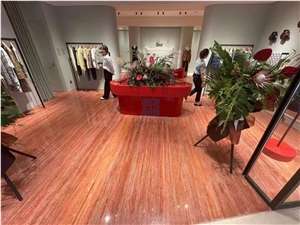 Red Travertine Polished Floor Tiles