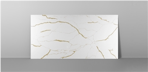 White Color Calacatta Quartz Stone Slab  Golden Veins