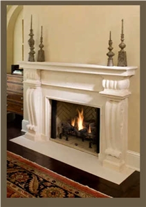 Hand Carved Kansas Limestone Fireplace