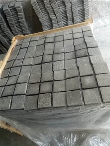 G684 Black Basalt Cube Stone With Mesh Paver Cobble