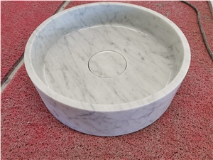 White Marble Carrara White Round Wash Bains